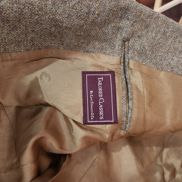 Vintage Tailored Classics Levis Mens 44L Brown Tweed Wool Sports Coat Elbow FLAW - Picture 2 of 13